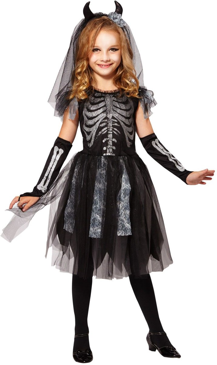 Spook & Skelet Kostuum | Skelet Lassander Bruid | Meisje | Maat 158 | Carnaval kostuum | Verkleedkleding